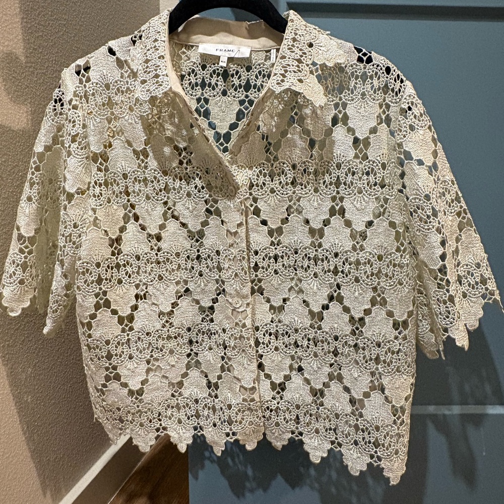 Frame Denim Lace Button Up Shirt - Light Green - Picture 4 of 5
